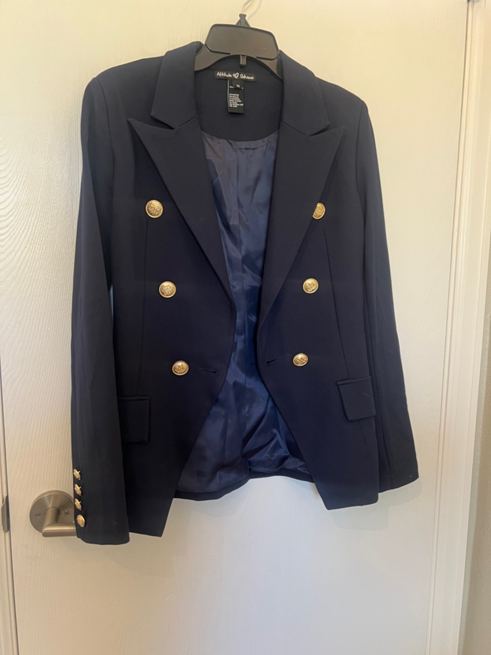 Attitude Unknown Navy White Double Breasted Blazer with Gold Buttons - Picture 4 of 10
